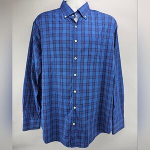 Peter Millar Summer Comfort Blue Plaid Long-Sleeve Button-Down Shirt Large